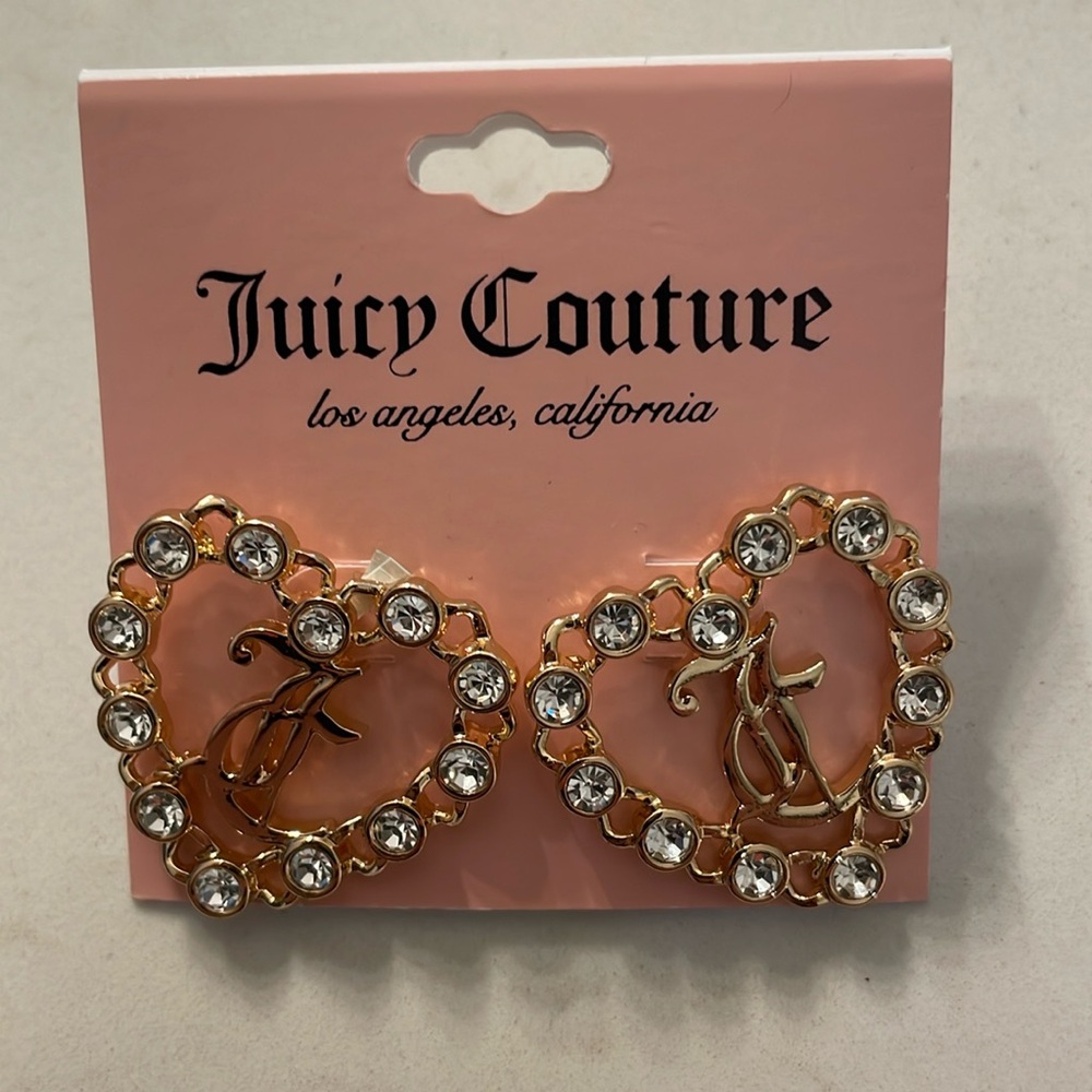 179. Juicy Couture heart Earrings with rhinestones and monogram in center